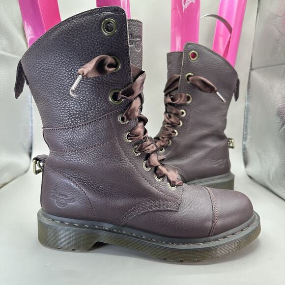 Dr Martens Aimilie Women’s Sz 8 Union Jack Flag Combat Fold Down Boots Oxblood - Picture 1 of 11